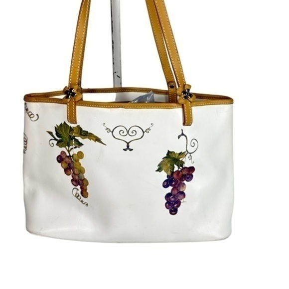 Francesco Biasia White Leather Transformed Bag Grapes Vintage Vineyard Top ZIP - Picture 1 of 12
